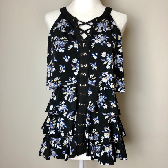 White House Black Market Lace-Up Floral Top - Picture 3 of 7